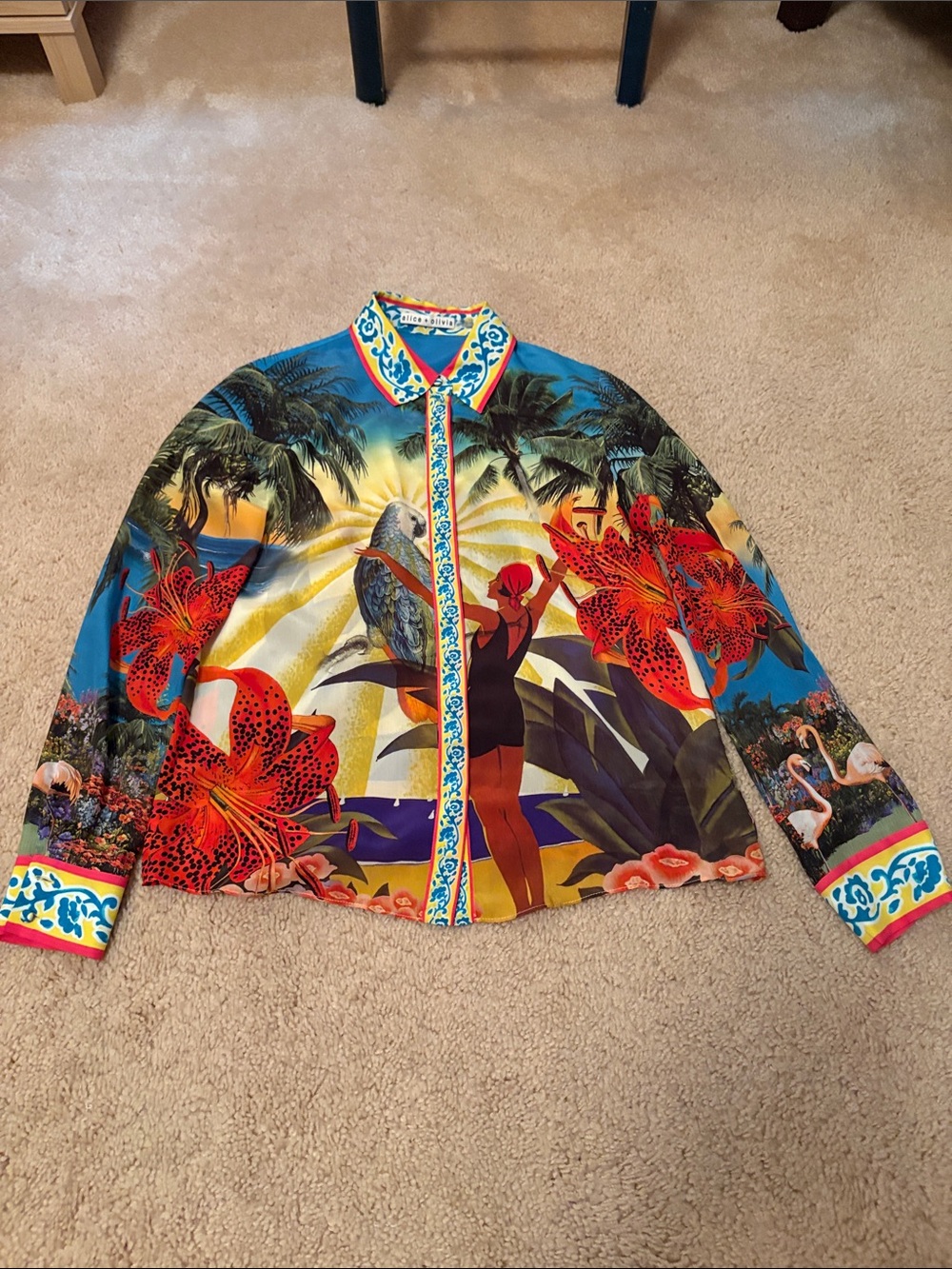 Island Dreams Will Silk Sunset Print Long-Sleeve Blouse - Blue & Multi